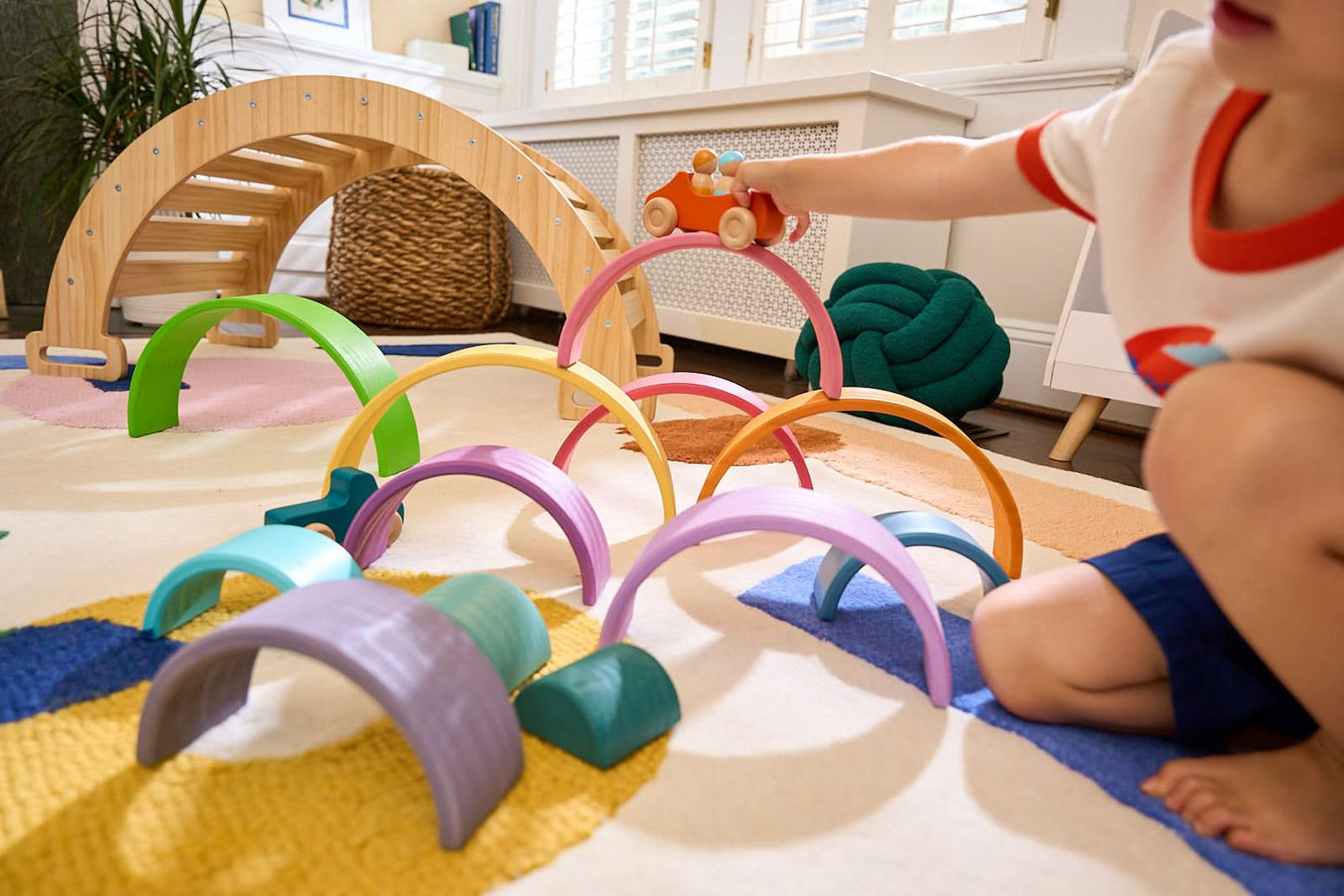 Rainbow wooden blocks for toddlers – Montessori stacking set
