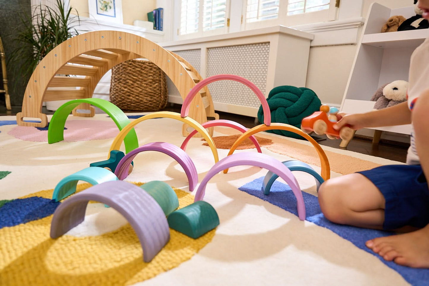 Rainbow wooden blocks for toddlers – Montessori stacking set