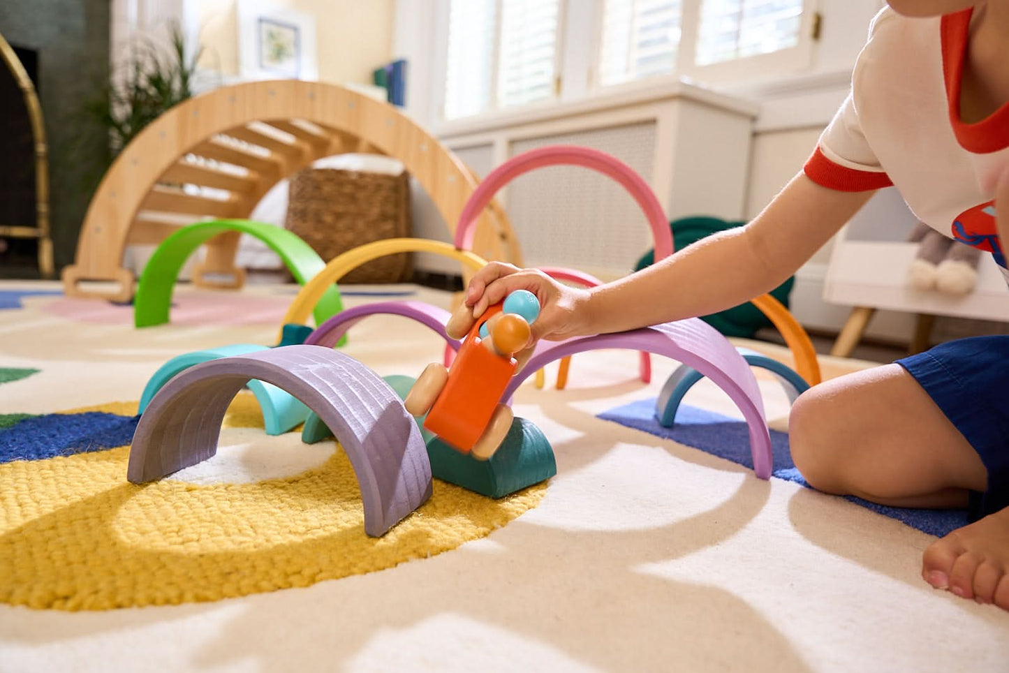 Rainbow wooden blocks for toddlers – Montessori stacking set