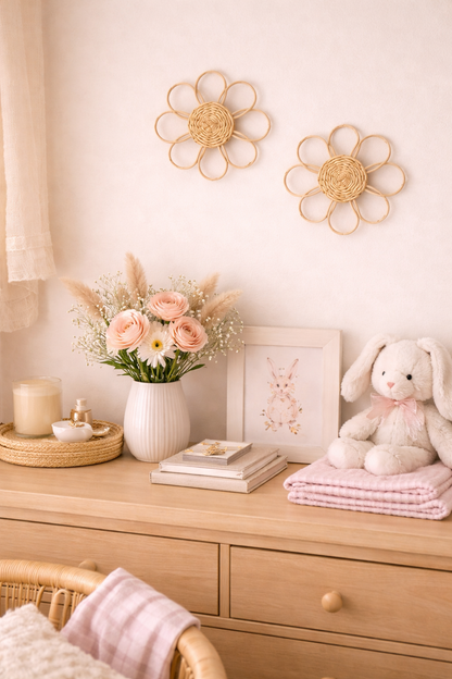 Sweet Bloom Rattan Flower Wall Art – Cute Boho Nursery & Girls Room Decor