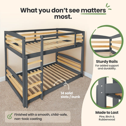 Solid Wood Twin Over Twin Bunk Bed For Kids