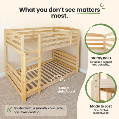Solid Wood Twin Over Twin Bunk Bed For Kids
