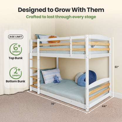 Solid Wood Twin Over Twin Bunk Bed For Kids