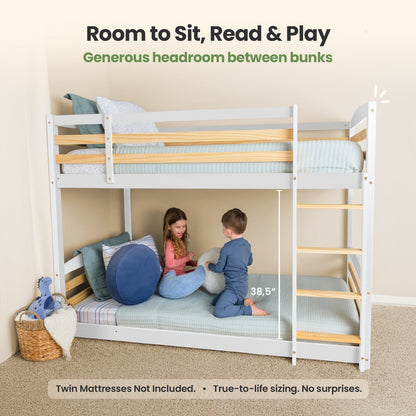 Solid Wood Twin Over Twin Bunk Bed For Kids