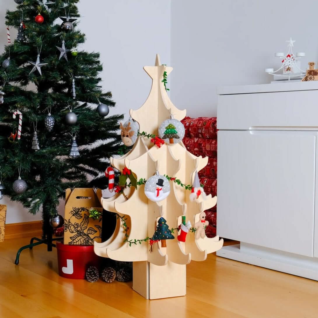 Wooden Christmas Tree & Felt Ornaments