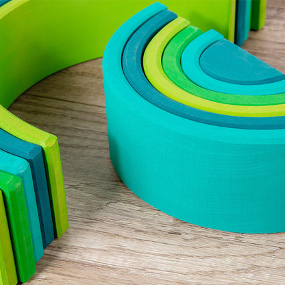 **Pre-order (Ships in 2-3 Weeks)** 12 Pcs STAINED Large Basswood Rainbow Stacking Blocks Meadow Green