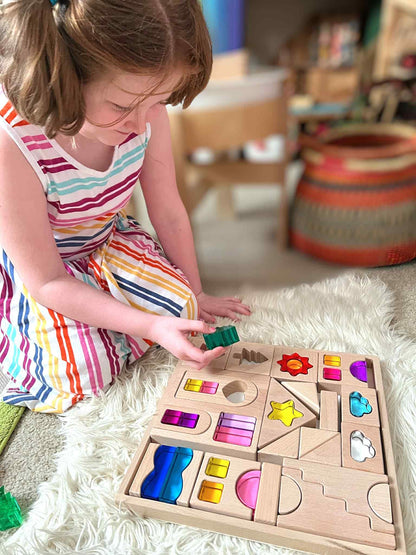 **Pre-order (Ships in 2-3 weeks)** 45-Piece Dreamlight Village Lucite Block Set with Wooden Tray