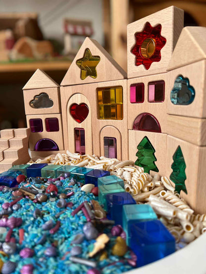 **Pre-order (Ships in 2-3 weeks)** 45-Piece Dreamlight Village Lucite Block Set with Wooden Tray