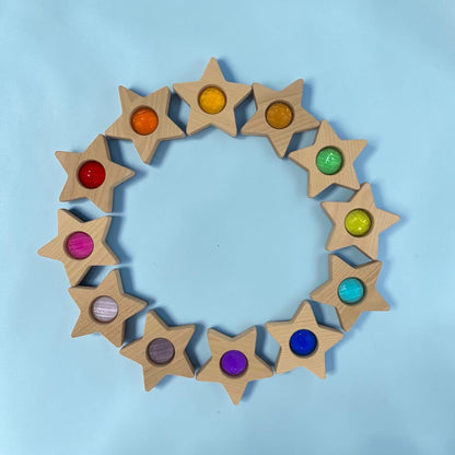 12 PCS Wooden Gemmed Stars Blocks Set