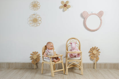 Kids Pink Rattan Teddy Bear Wall Mirror – Baby Girl Nursery & Kids Room Décor Gift