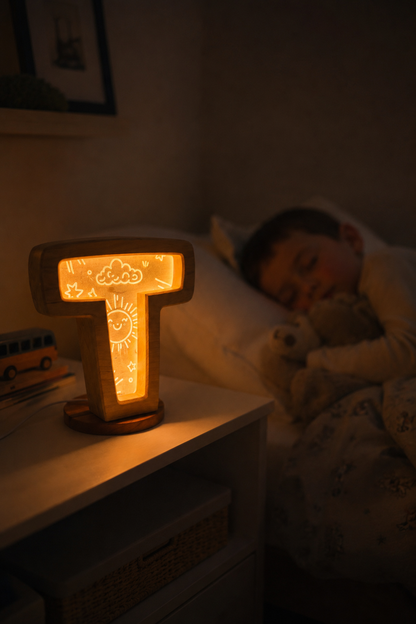 Personalized Wooden Letter Night Light | Custom Initial Lamp for Kids