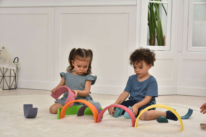 Rainbow wooden blocks for toddlers – Montessori stacking set