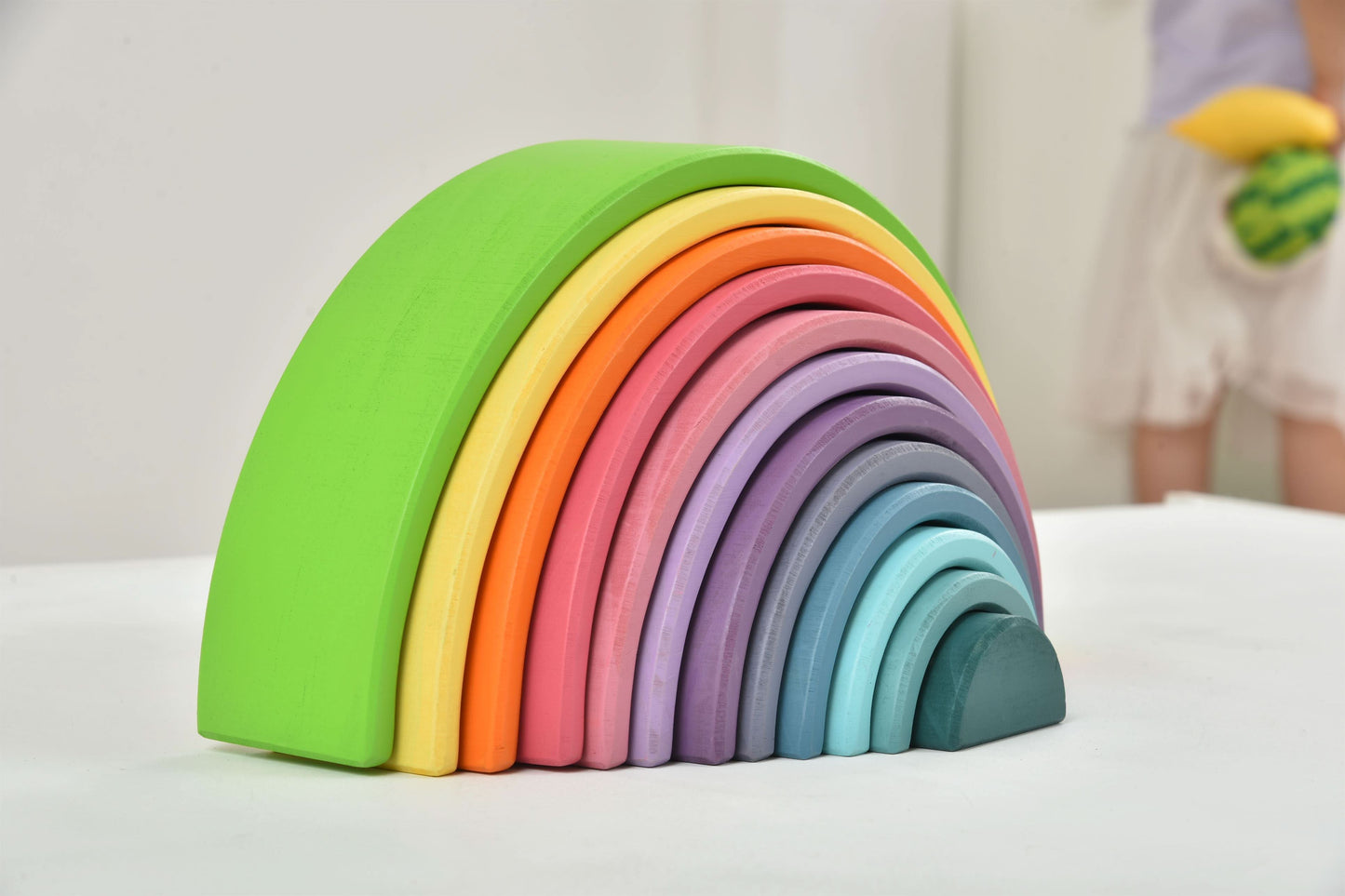 Rainbow wooden blocks for toddlers – Montessori stacking set