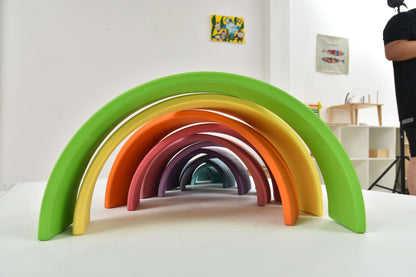Rainbow wooden blocks for toddlers – Montessori stacking set
