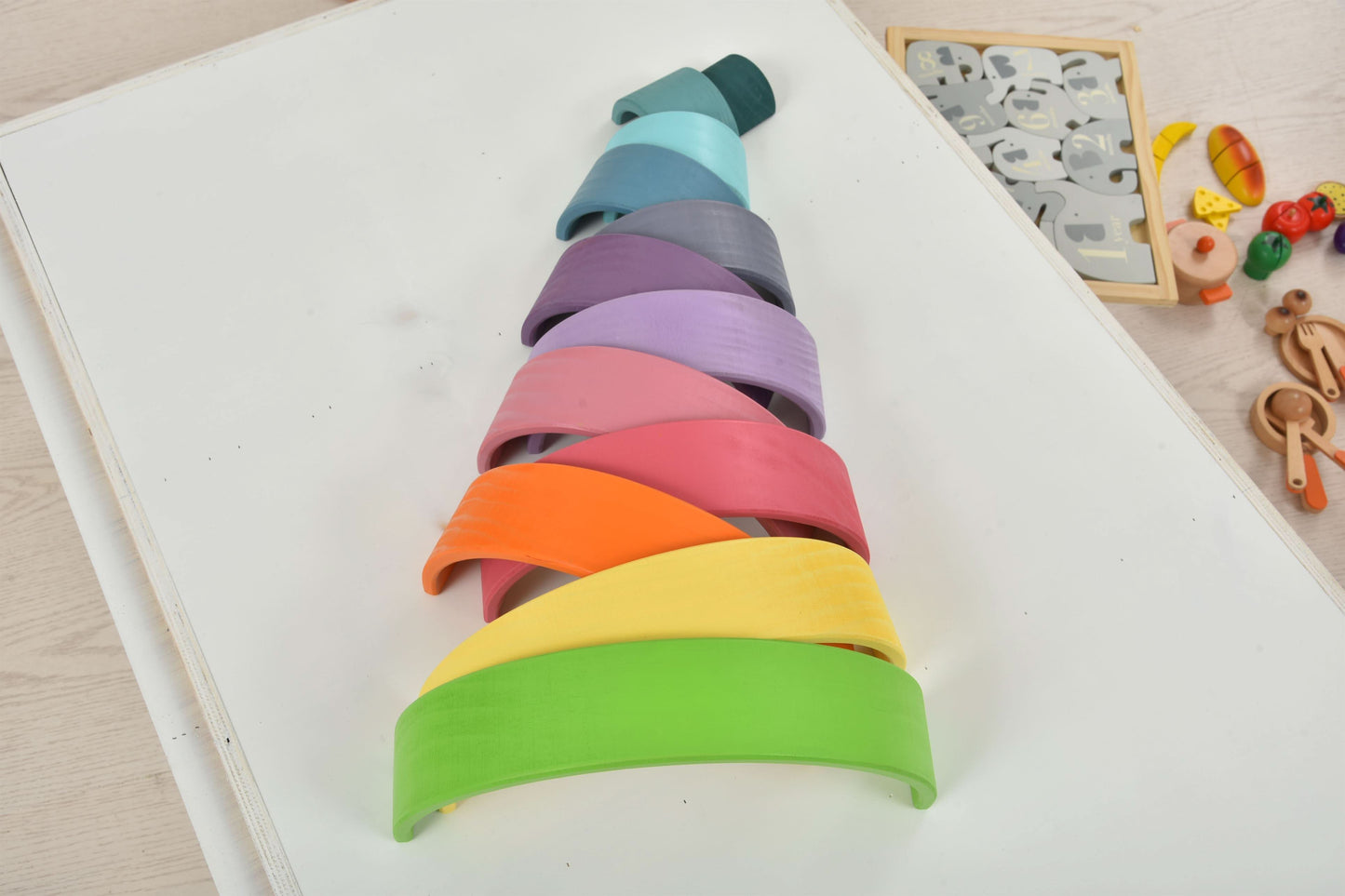 Rainbow wooden blocks for toddlers – Montessori stacking set