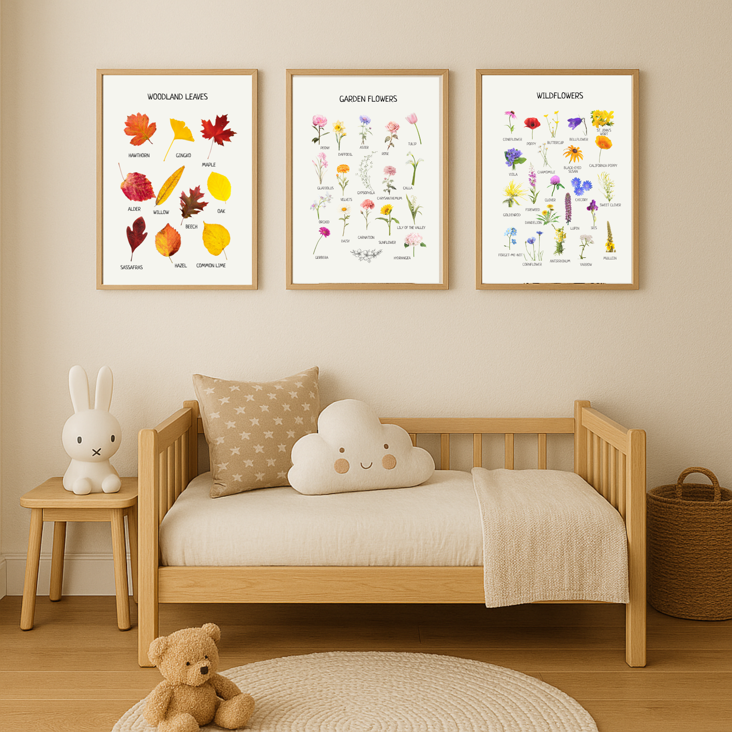 Woodland Leaves Educational Poster | Nature Wall Art for Kids | Fall Learning Print for Playroom, Nursery & Classroom Decor