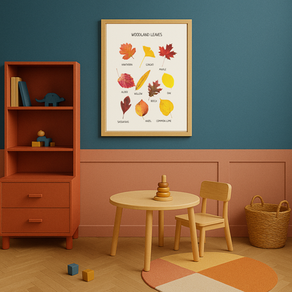 Woodland Leaves Educational Poster | Nature Wall Art for Kids | Fall Learning Print for Playroom, Nursery & Classroom Decor