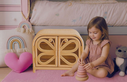 Rattan Doll Clothes Wardrobe | Boho Butterfly Dresser for Kids | Eco-Friendly Nursery Decor