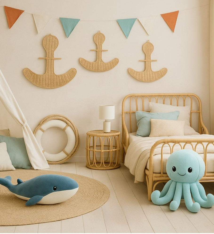 The Seaside Anchor – Boho Rattan Wall Hanging for Nurseries, Kids Rooms and Ocean Lovers