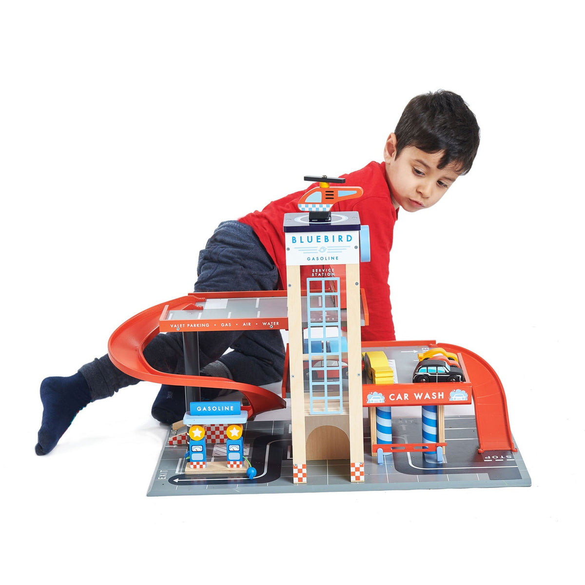 Tender Leaf blue bird service station wooden garage playset
