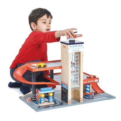 Tender Leaf blue bird service station wooden garage playset