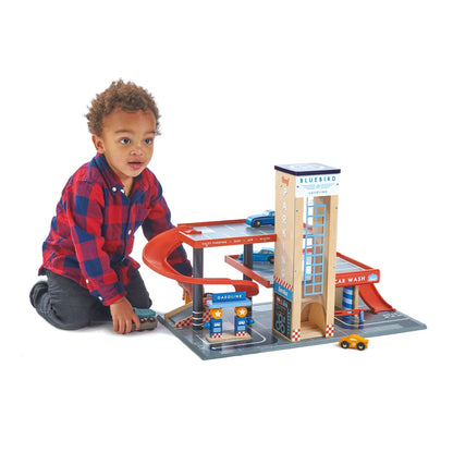 Tender Leaf blue bird service station wooden garage playset