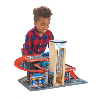 Tender Leaf blue bird service station wooden garage playset