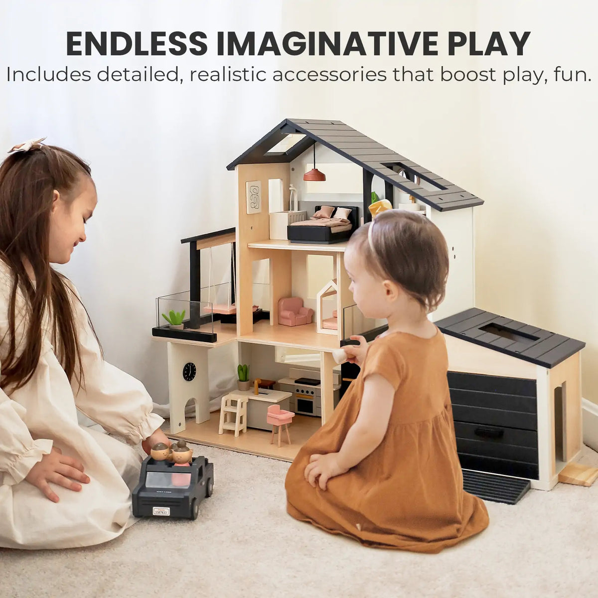Tiny Land® Sweetwood Edge Dollhouse & Wooden Dollhouse Garage