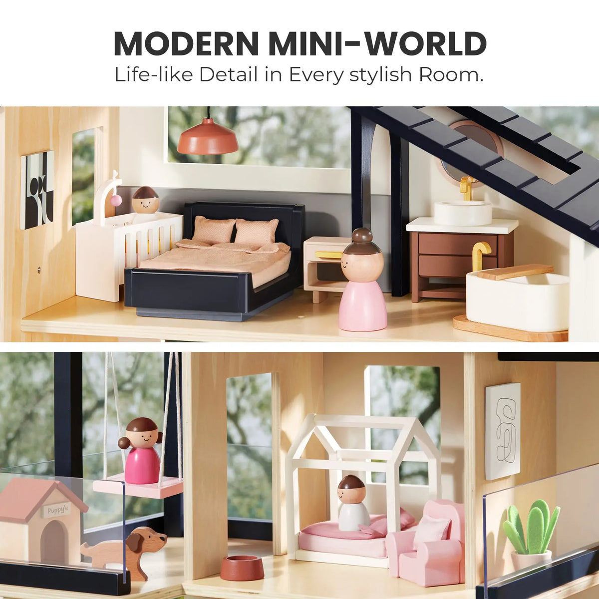 Tiny Land® Sweetwood Edge Dollhouse & Wooden Dollhouse Garage