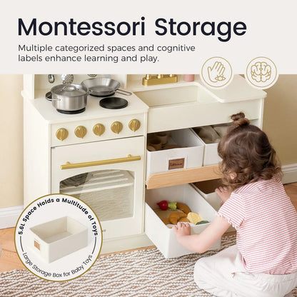 Tiny Land® Wooden Play Kitchen with Storage for Creative Toddlers