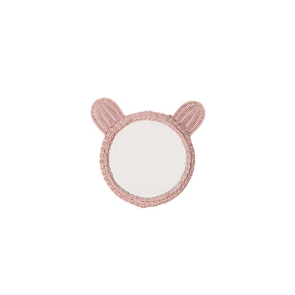 Kids Pink Rattan Teddy Bear Wall Mirror – Baby Girl Nursery & Kids Room Décor Gift
