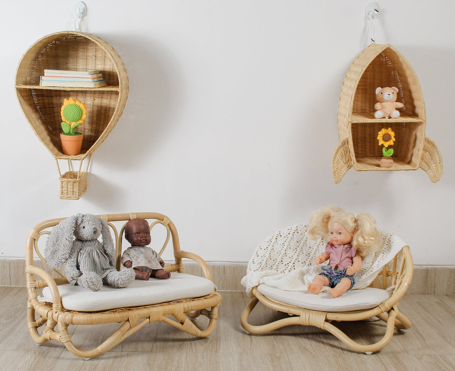 The "Petite Reverie" Miniature Rattan Doll Couch