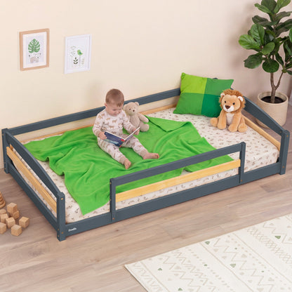 Twin Size Montessori-Inspired Floor Bed with Safety Guardrails for Kids