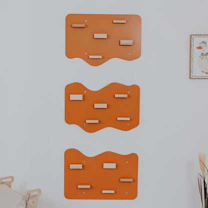 Indoor Rock Wall with Cloud-Shaped Panels & Wooden Climbing Holds for Kids 3-10