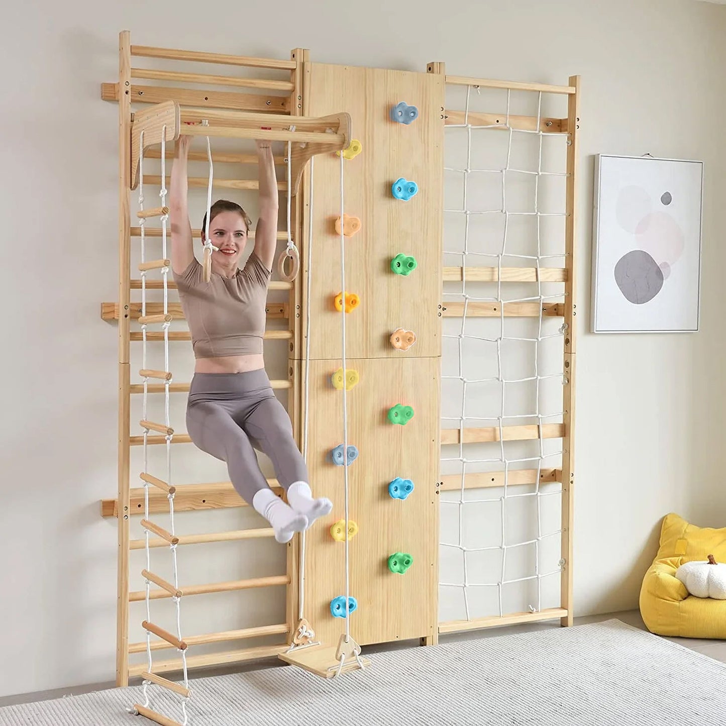 Walnut | Swedish Ladder Jungle Gym - 79" Height - Wall Mounted