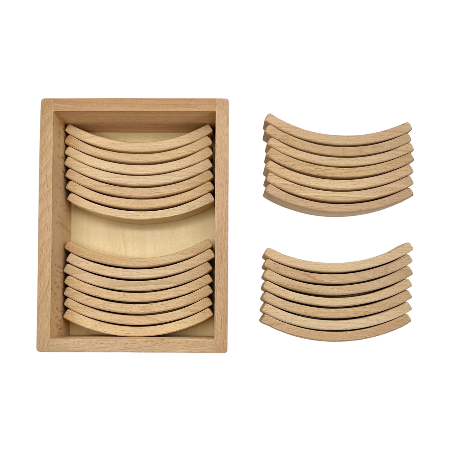 **Pre-order (Ships in 2-3 Weeks)** 28 Pcs Mini Curved Natural Wooden Building Blocks with Storage Tray