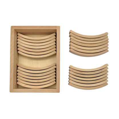 **Pre-order (Ships in 2-3 Weeks)** 28 Pcs Mini Curved Natural Wooden Building Blocks with Storage Tray