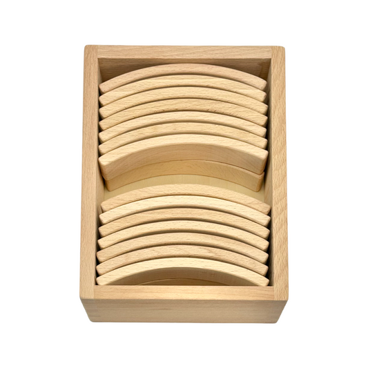 **Pre-order (Ships in 2-3 Weeks)** 28 Pcs Mini Curved Natural Wooden Building Blocks with Storage Tray