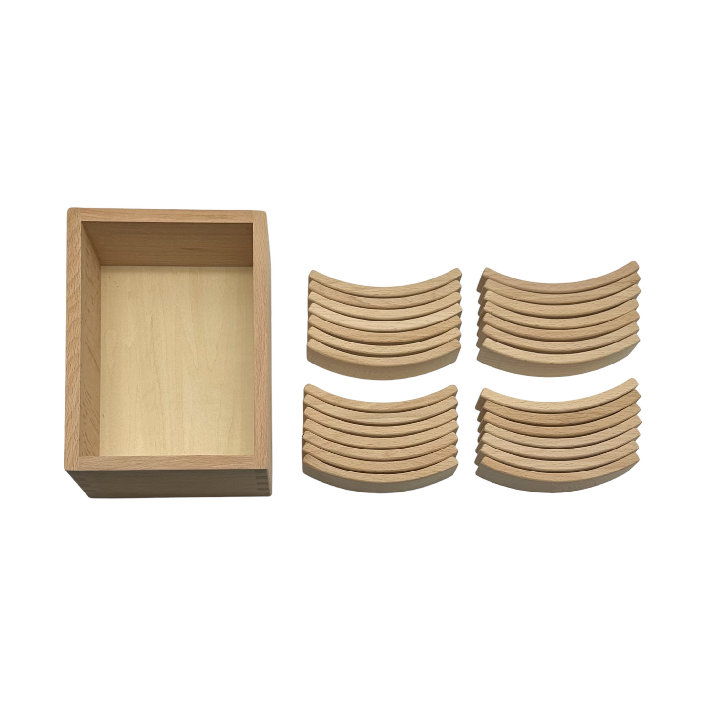 **Pre-order (Ships in 2-3 Weeks)** 28 Pcs Mini Curved Natural Wooden Building Blocks with Storage Tray