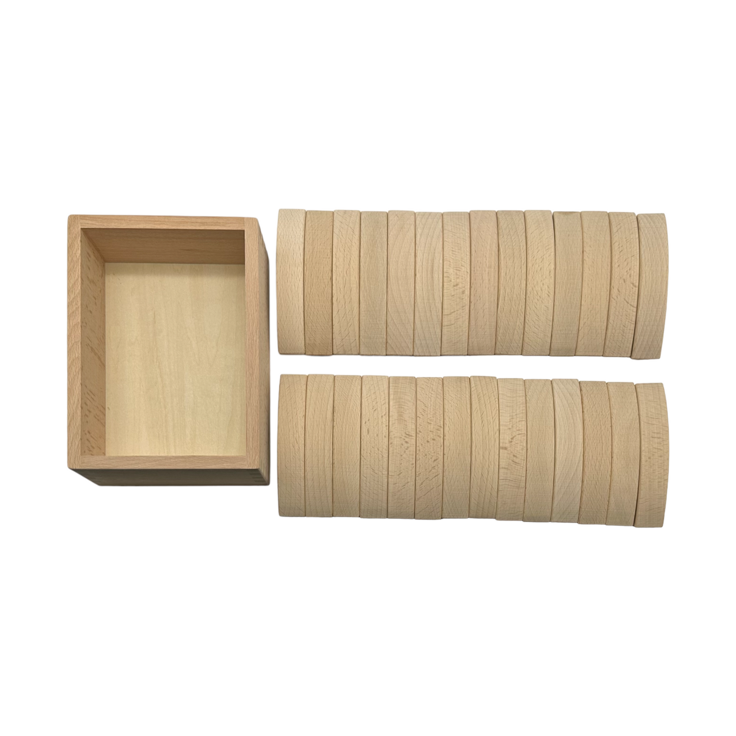 **Pre-order (Ships in 2-3 Weeks)** 28 Pcs Mini Curved Natural Wooden Building Blocks with Storage Tray