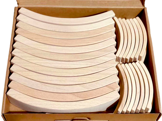 **Pre-order (Ships in 2-3 Weeks)** 42 Pcs Combination Set with 12 Large and 30 Mini Curved Natural Wooden Building Blocks