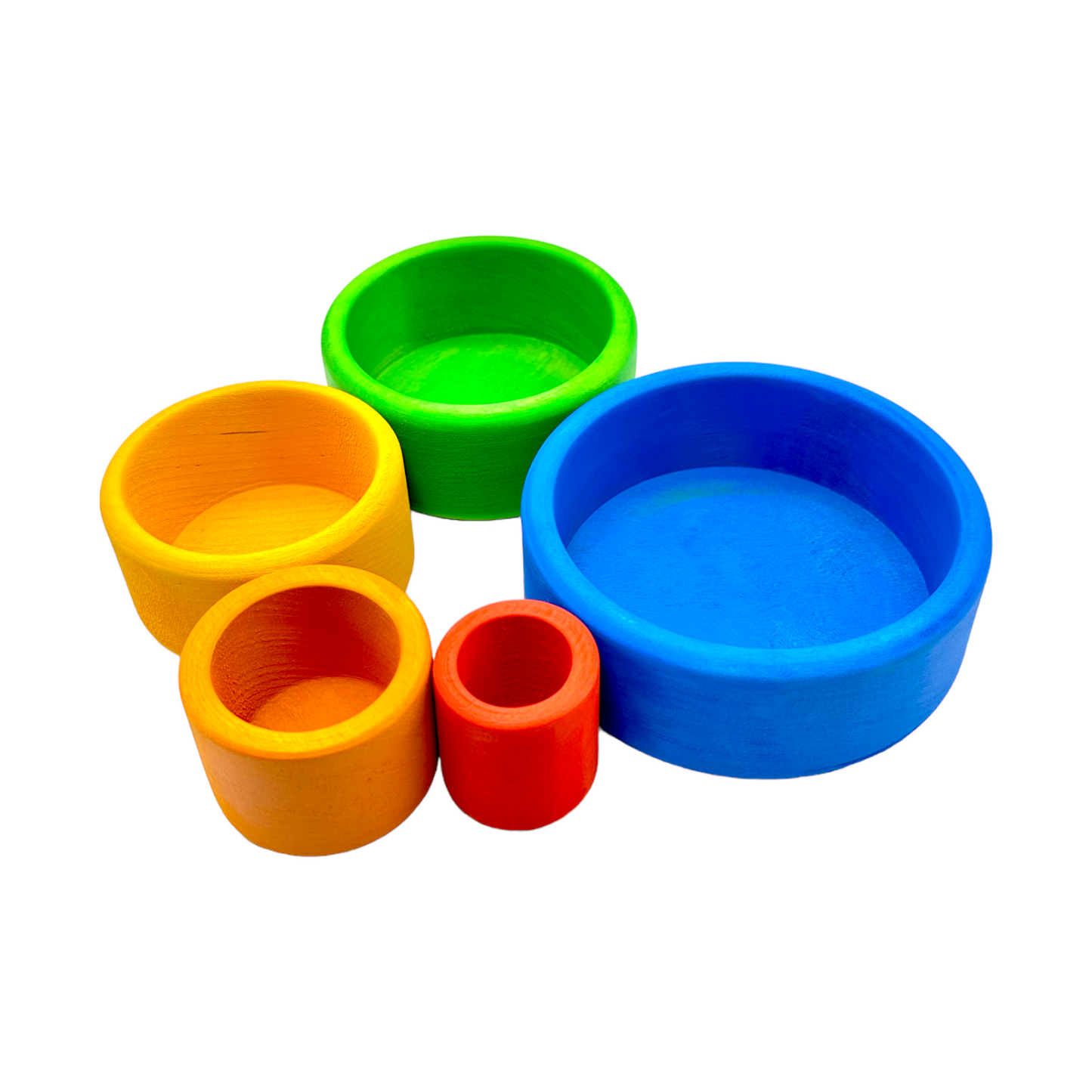 **Pre-order (Ships in 2-3 Weeks)**5 Pcs STAINED Wooden Stacking Nesting Cup Bowl Set in Blue Sunset Color