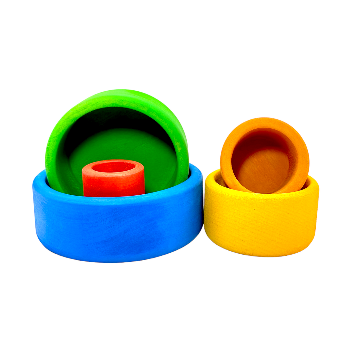 **Pre-order (Ships in 2-3 Weeks)**5 Pcs STAINED Wooden Stacking Nesting Cup Bowl Set in Blue Sunset Color