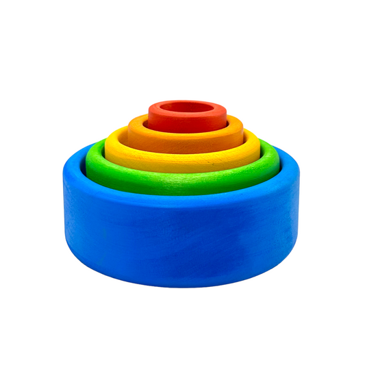 **Pre-order (Ships in 2-3 Weeks)**5 Pcs STAINED Wooden Stacking Nesting Cup Bowl Set in Blue Sunset Color