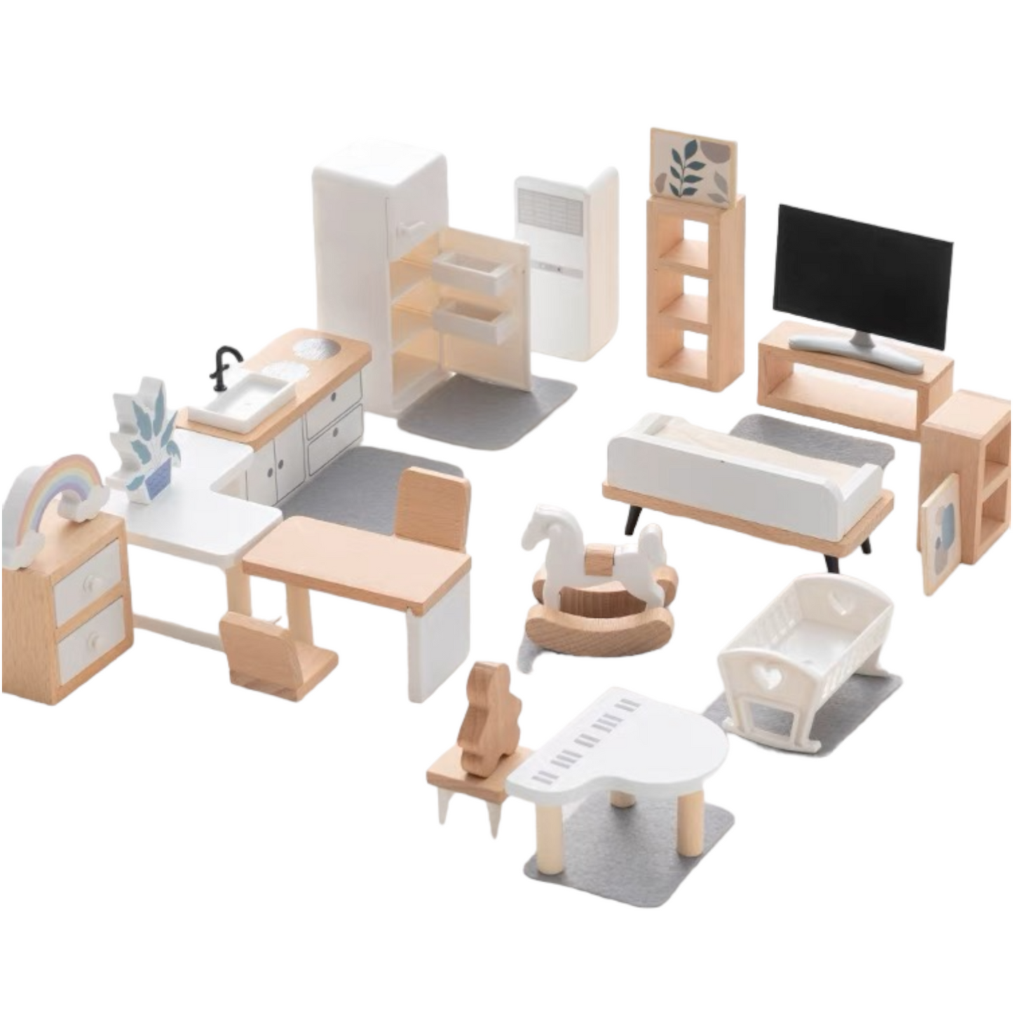 **Pre-order (Ships in 1-2 Weeks)** Wooden dollhouse miniature furniture play set