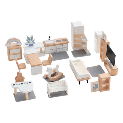 **Pre-order (Ships in 1-2 Weeks)** Wooden dollhouse miniature furniture play set