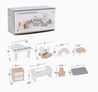 **Pre-order (Ships in 1-2 Weeks)** Wooden dollhouse miniature furniture play set