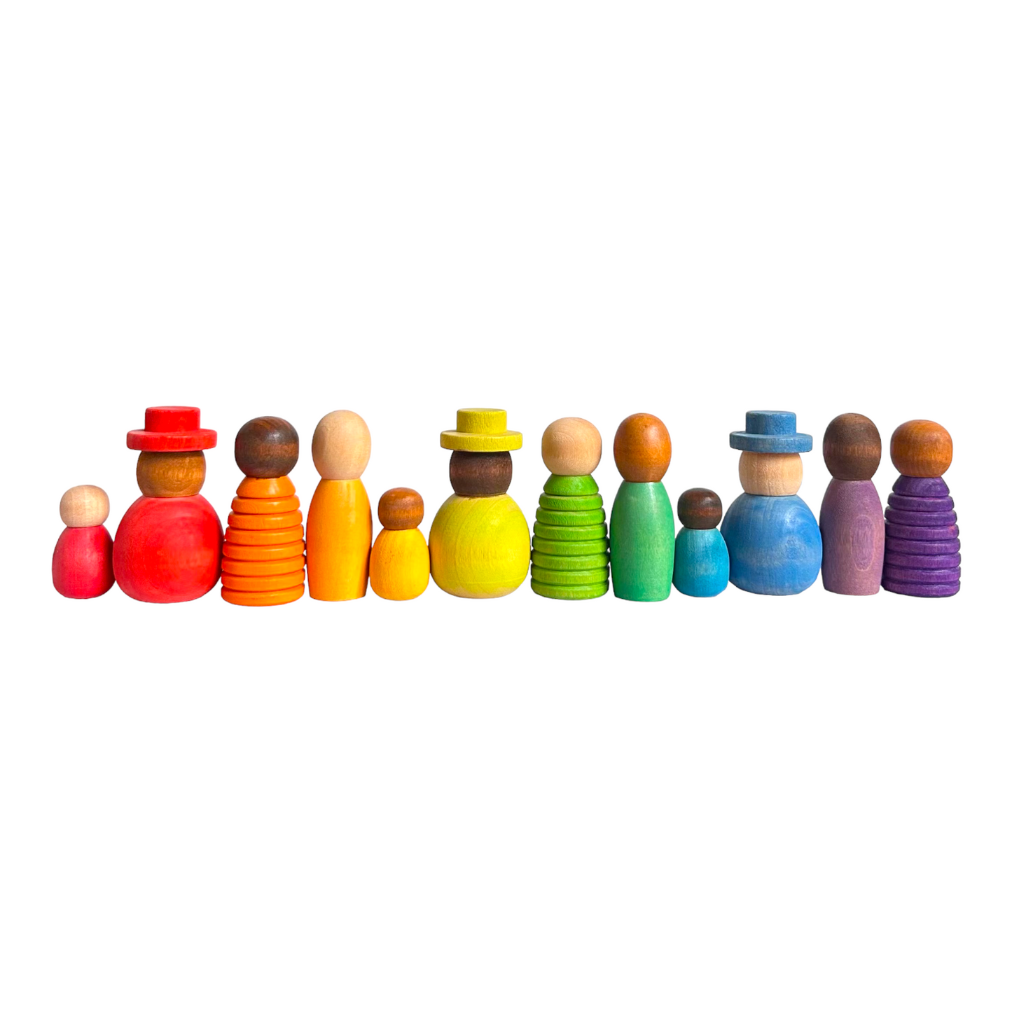 **Pre-order (Ships in 1-2 weeks)** 12 Pcs STAINED Wooden Together Peg Dolls Set