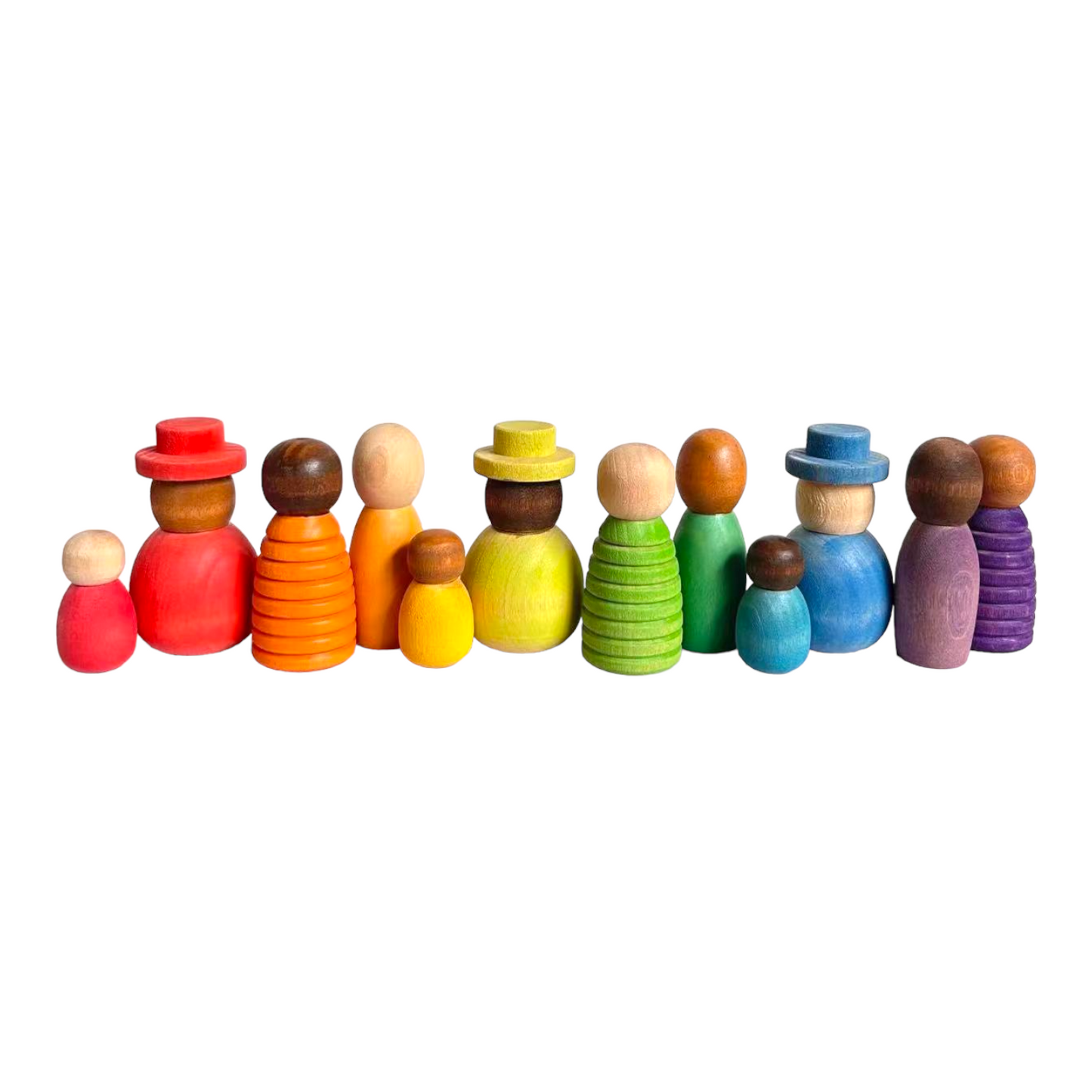 **Pre-order (Ships in 1-2 weeks)** 12 Pcs STAINED Wooden Together Peg Dolls Set