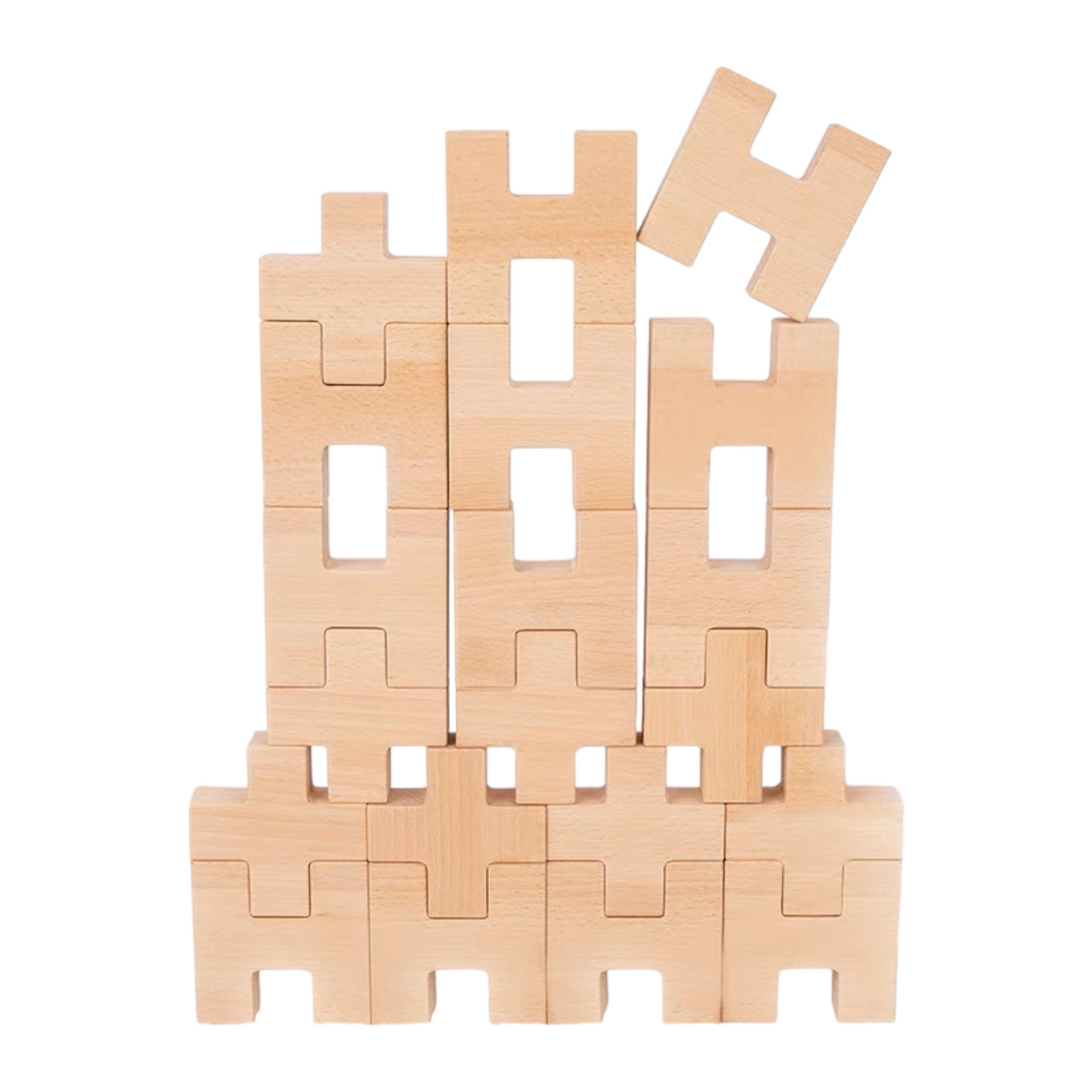 **Pre-order (Ships in 2-3 weeks)** 20 Pcs Wooden H and + Shape Blocks Set with Storage Tray